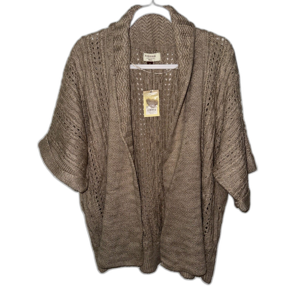 Sonoma Brown Chunky Knit Kimono Cardigan 2X Boho Cottage Open Front Sweater NWT